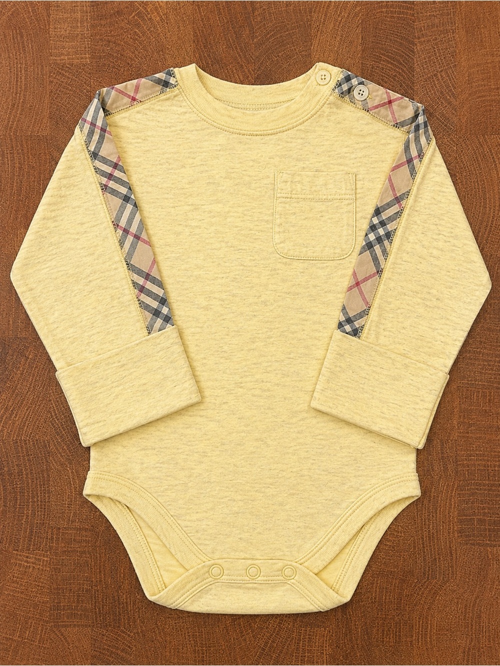 Burberry Baby Yellow Long Sleeve Bodysuit Nova Check Trim 9M
